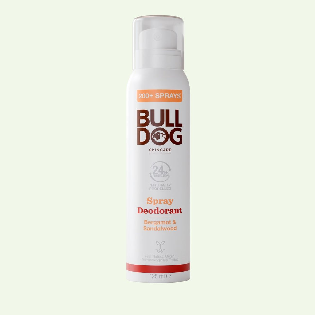 A 125 ml can of Bergamot & Sandalwood Spray Deodorant offers 200+ sprays, is vegan, features natural ingredients, and provides 24-hour protection.